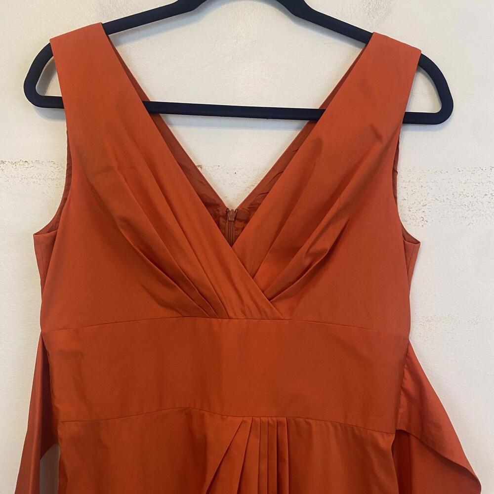 MAX MARA orange tie waist V-neck pleated dress sz 8 - Picture 6 of 8
